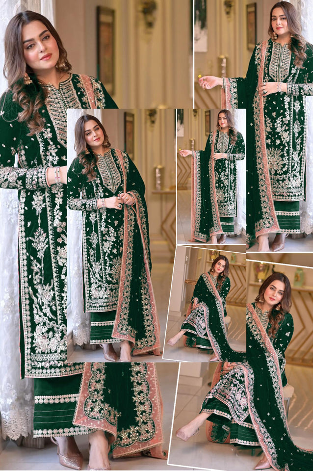 Aneela's Luxury Embroidered Chiffon Wedding Collection- MEROON With Chiffon Duppata -