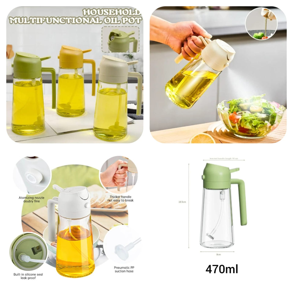 2-in-1 Oil Spray Bottle | Adjustable Mist & Dispenser | 470ml Leak-Proof Glass Container | For Cooking, BBQ, Baking & Air Fryer 500ml (Random Color)