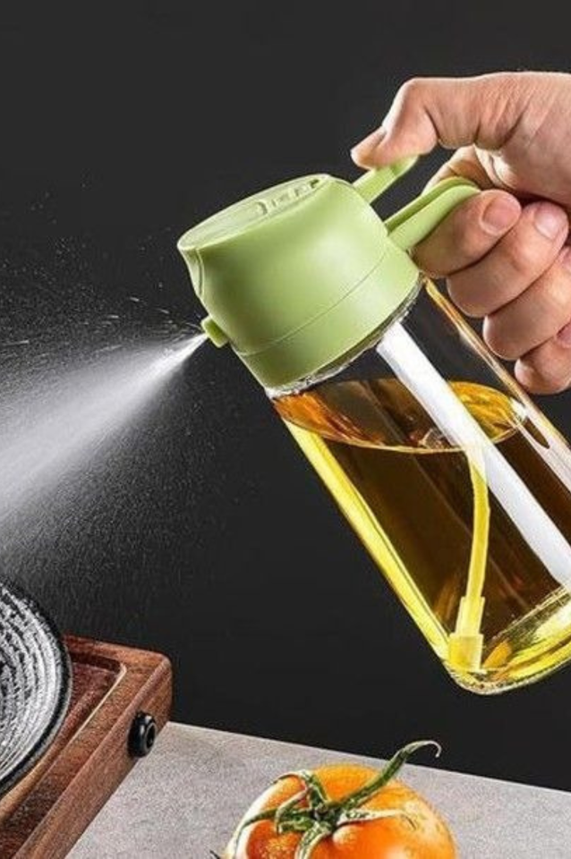 2-in-1 Oil Spray Bottle | Adjustable Mist & Dispenser | 470ml Leak-Proof Glass Container | For Cooking, BBQ, Baking & Air Fryer 500ml (Random Color)