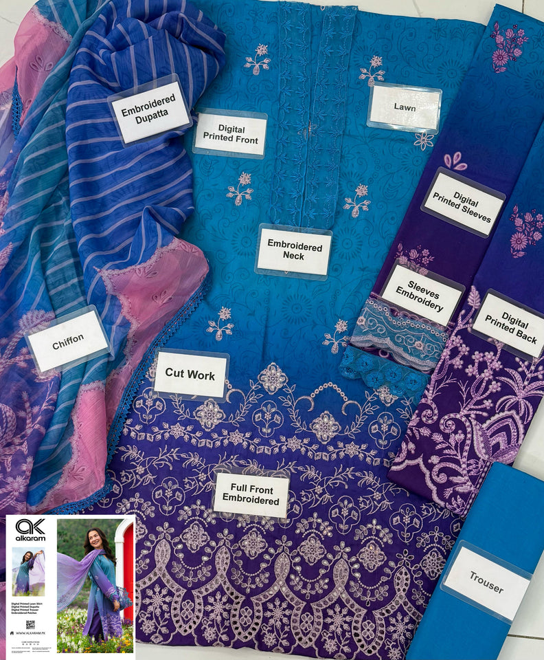 AL Karam☆  ☆Fabric Details : &nbsp;Digital Lawn &amp; Bamber Chiffon