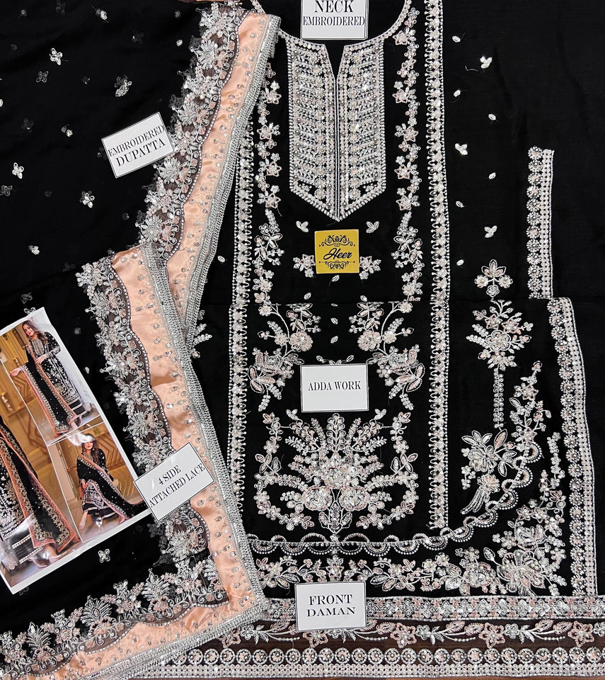 Aneela's Luxury Embroidered Chiffon Wedding Collection- MEROON With Chiffon Duppata -