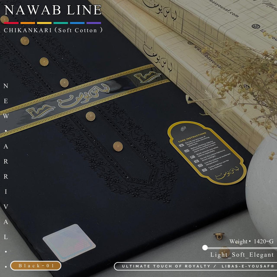 LIBAS-E-YOUSAF ® Nawab Line – Chikankari  (Soft Cotton)