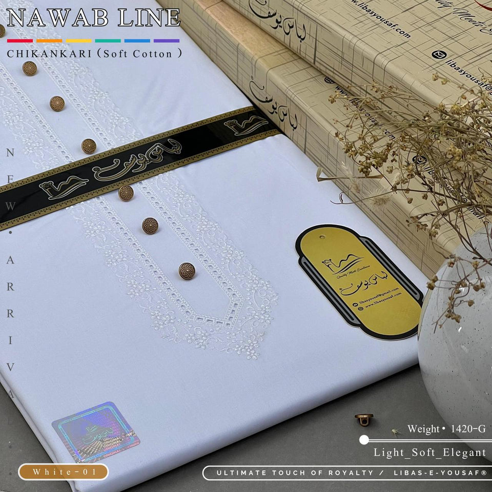 LIBAS-E-YOUSAF ® Nawab Line – Chikankari  (Soft Cotton)