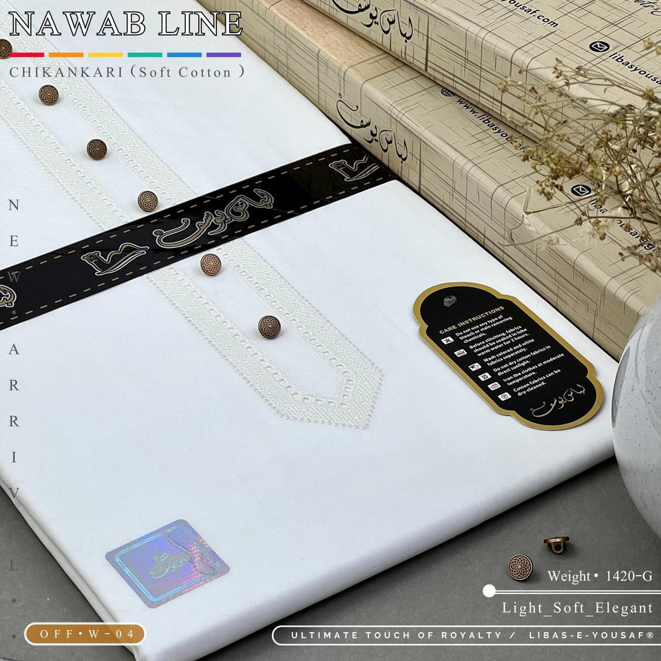 LIBAS-E-YOUSAF ® Nawab Line – Chikankari  (Soft Cotton)