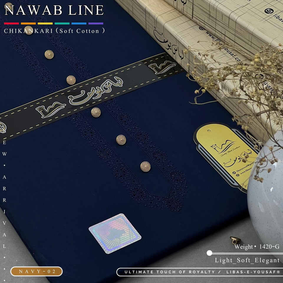 LIBAS-E-YOUSAF ® Nawab Line – Chikankari  (Soft Cotton)