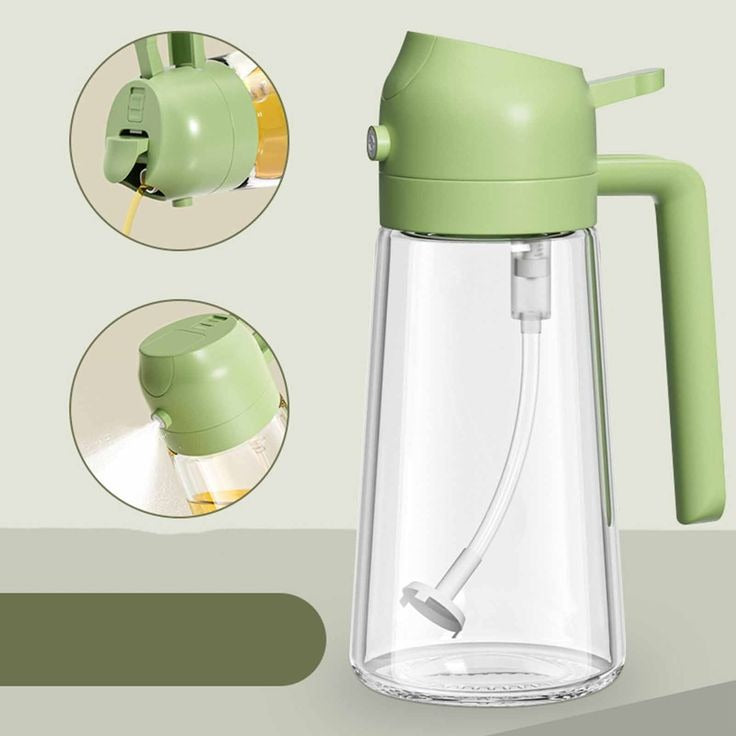 2-in-1 Oil Spray Bottle | Adjustable Mist & Dispenser | 470ml Leak-Proof Glass Container | For Cooking, BBQ, Baking & Air Fryer 500ml (Random Color)